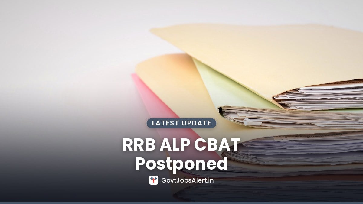 Stack of document folders and papers — RRB ALP CBAT Postponed 2026 (CEN 01/2025) notice