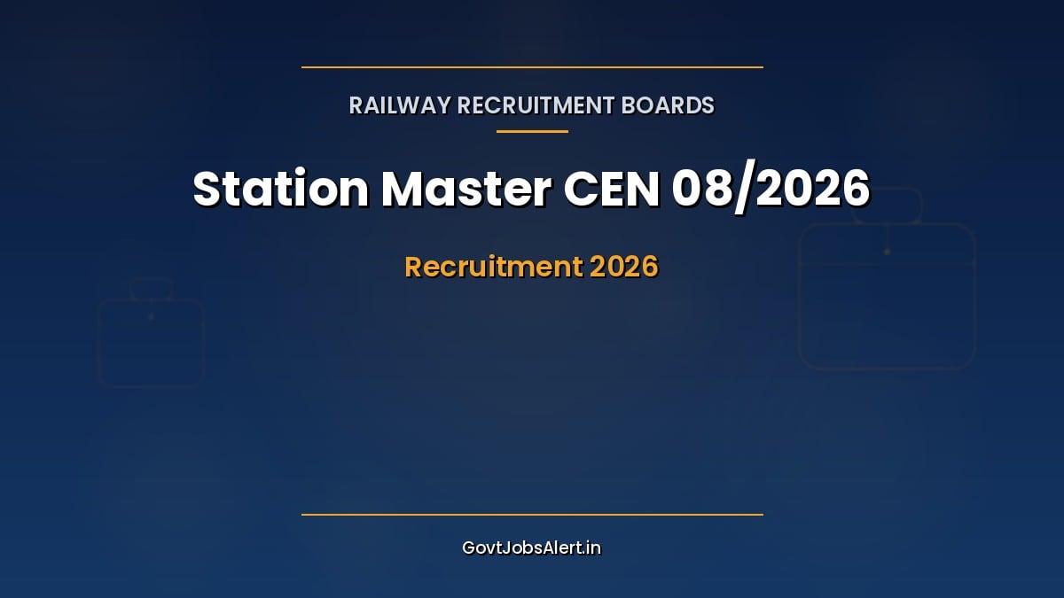 RRB Station Master CEN 08/2026 recruitment graphic for Railway Recruitment Boards, detailed notification out