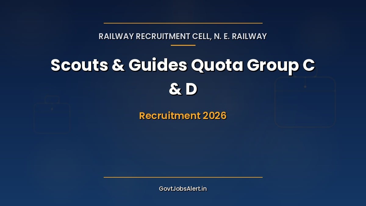 RRC NER Scouts and Guides Quota Recruitment 2026 notification for 11 Group C and Group D railway posts, apply online