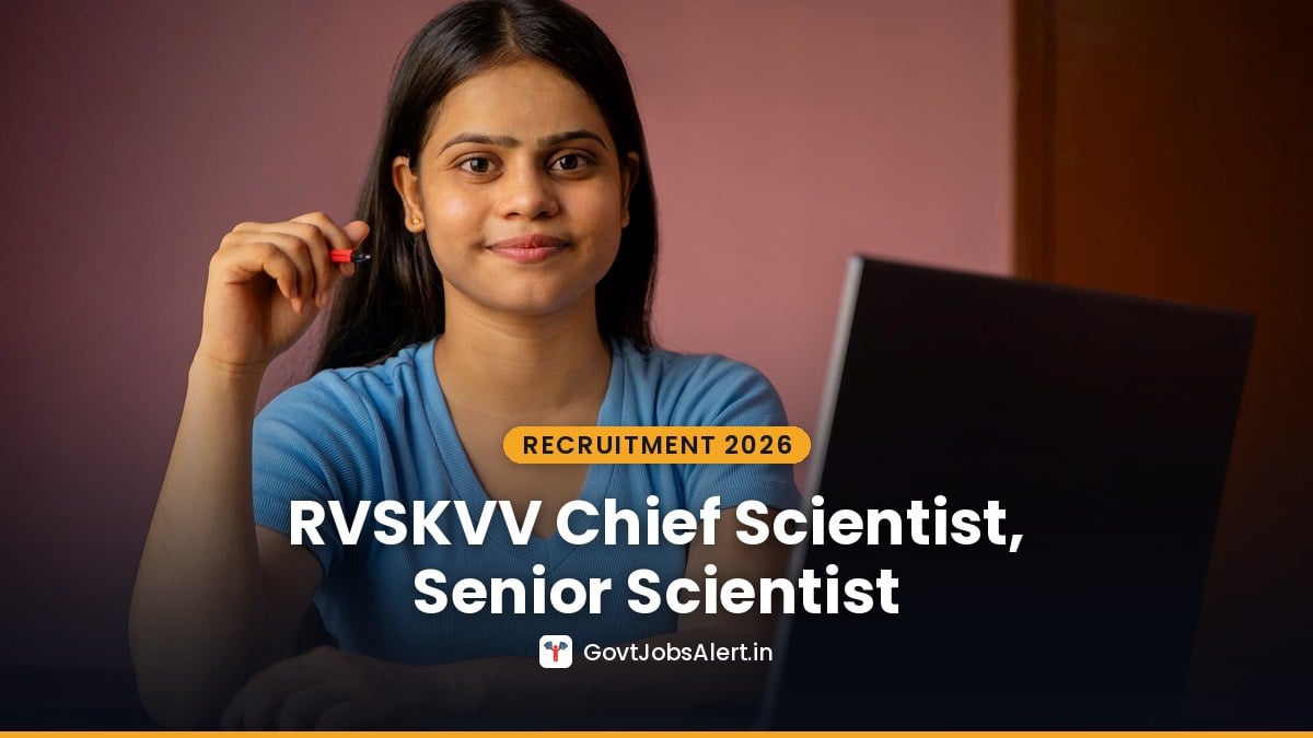 RVSKVV Recruitment 2026 for Chief Scientist, Senior Scientist and Scientist posts, woman researcher working on laptop
