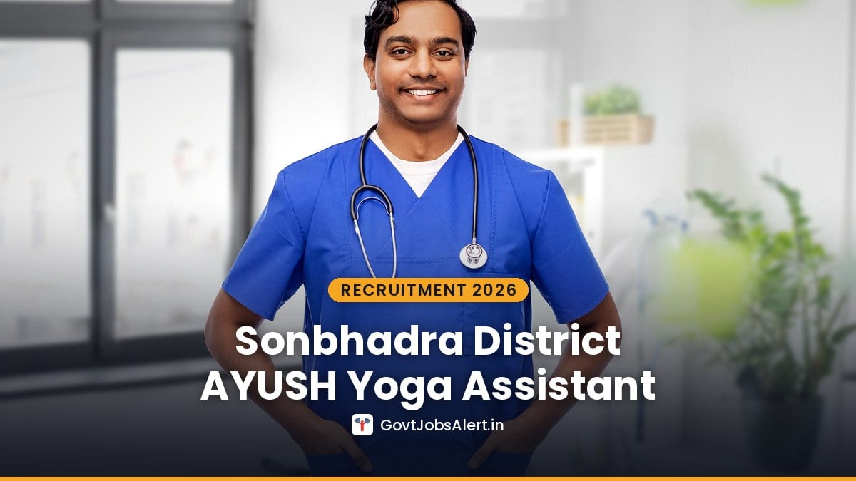 Smiling Indian health worker in blue scrubs at a clinic - Sonbhadra AYUSH Yoga Assistant and Yoga Instructor Recruitment 2026