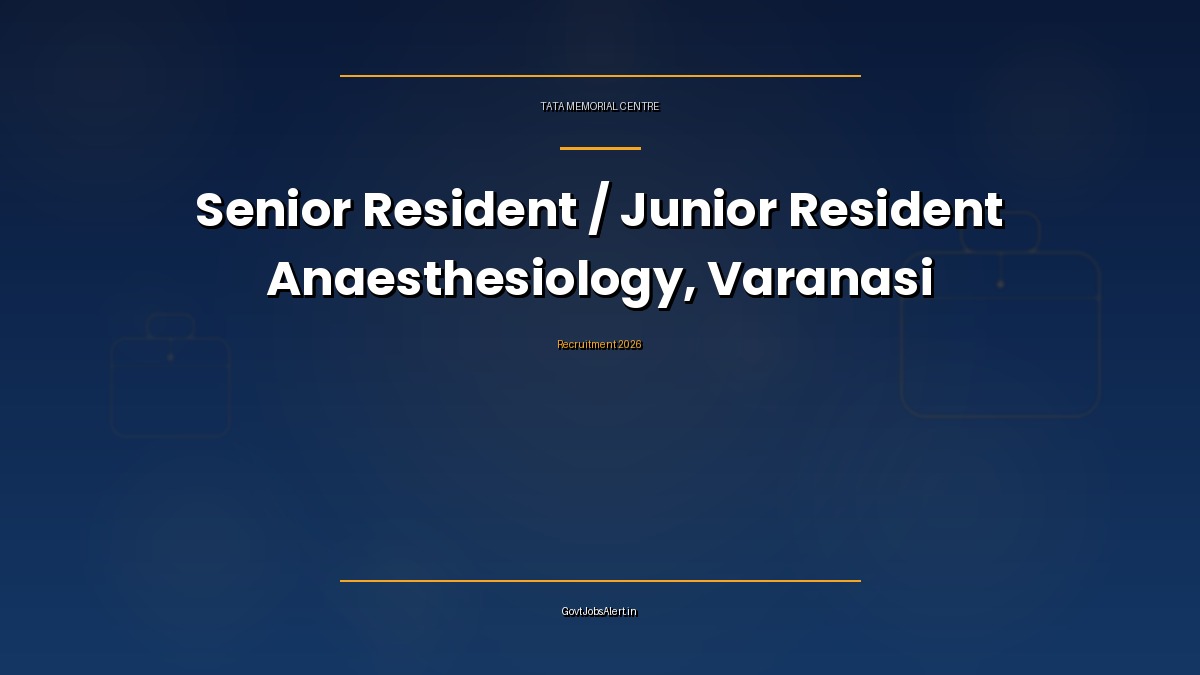 TMC Recruitment 2026 notification graphic for 5 Senior Resident and Junior Resident Anaesthesiology posts in Varanasi