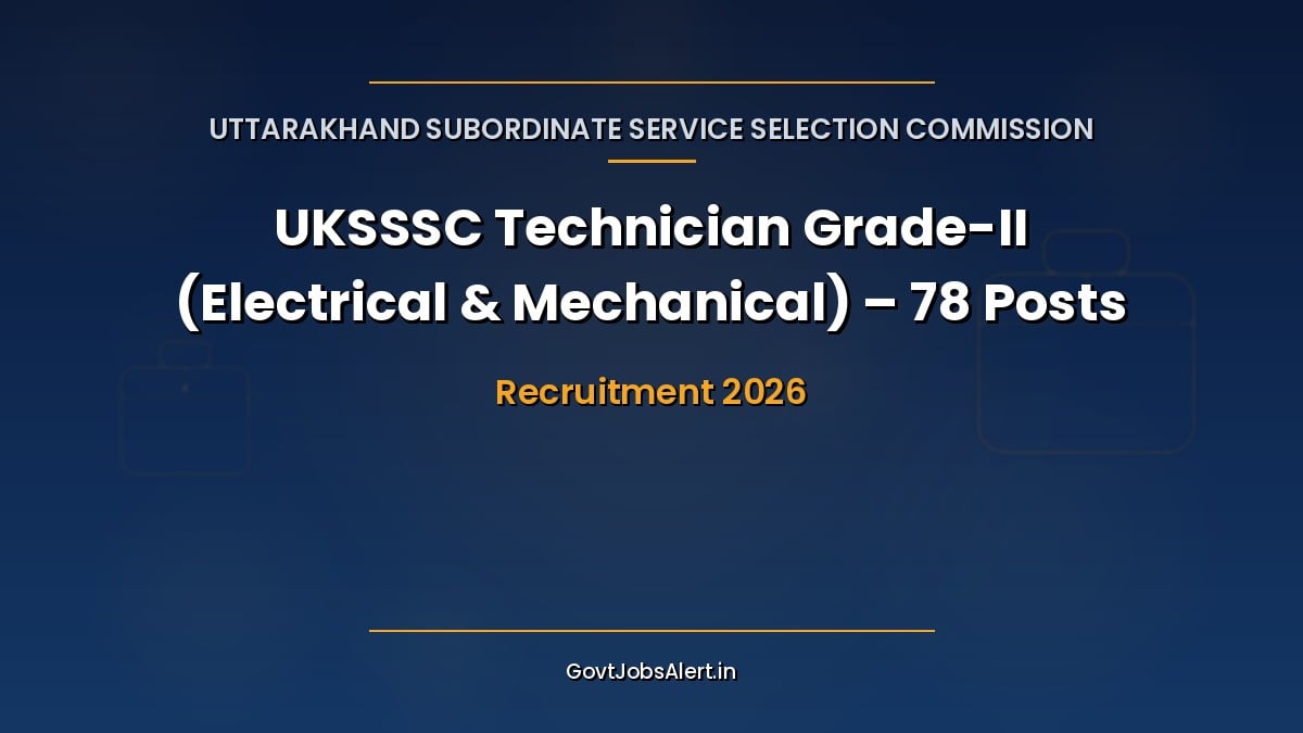 UKSSSC Technician Grade II Recruitment 2026 for 78 Electrical and Mechanical/Fitter posts in PTCUL and UJVNL, Uttarakhand