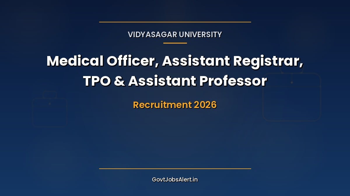 Vidyasagar University Recruitment 2026 notification for Medical Officer, Assistant Registrar, Training and Placement Officer and Assistant Professor posts, Midnapore