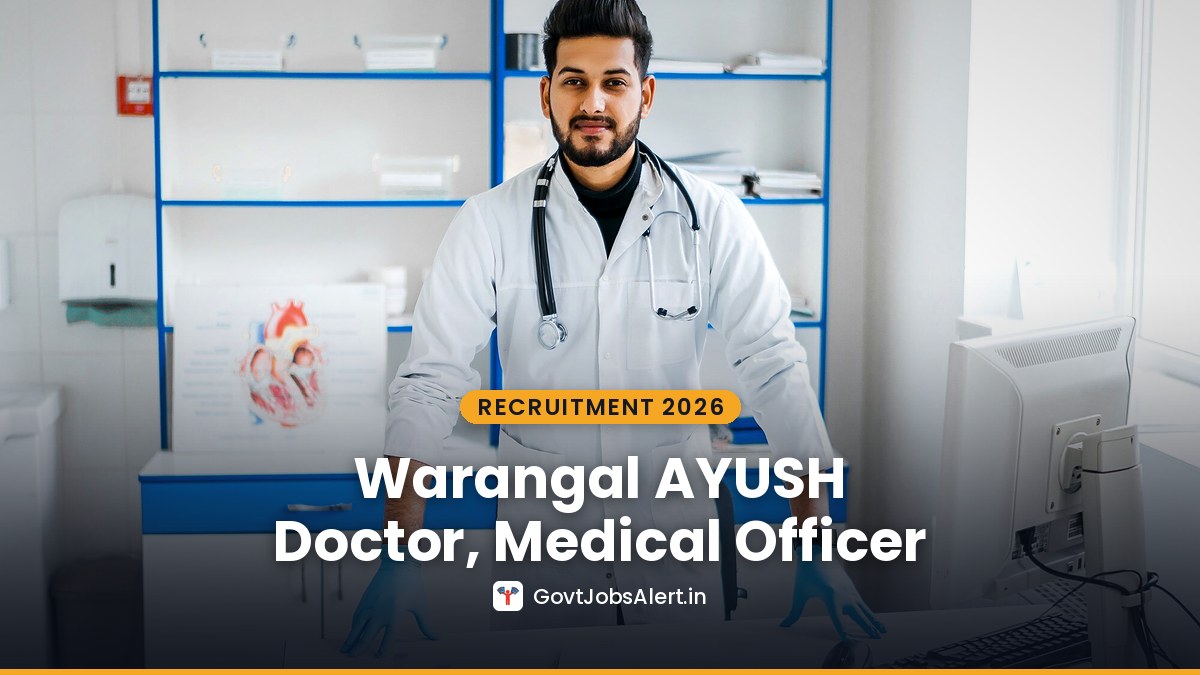 Indian doctor in a white coat with a stethoscope in a clinic — Warangal District AYUSH Recruitment 2026